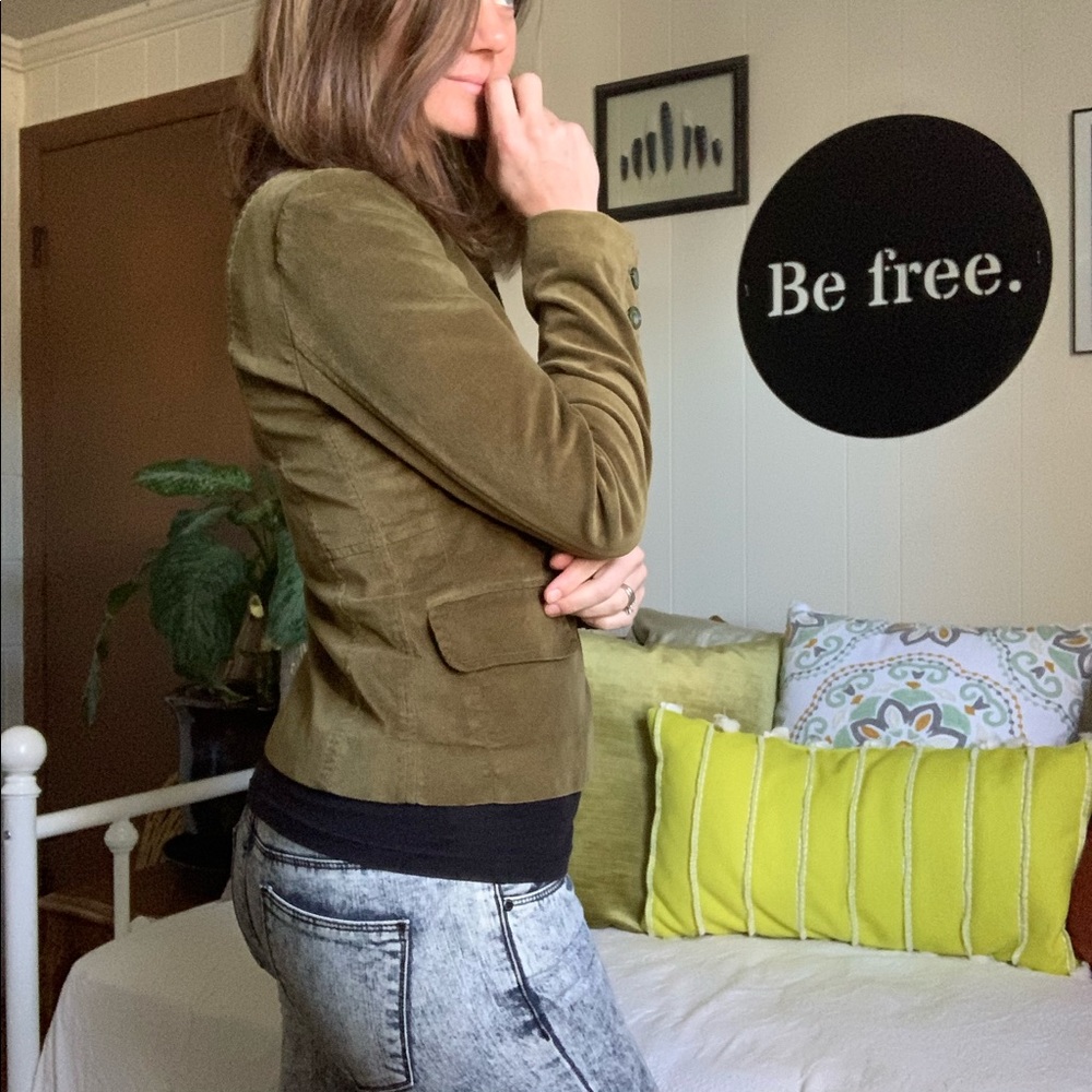 Olive green velvet FOSSIL blazer coat - Picture 11 of 16